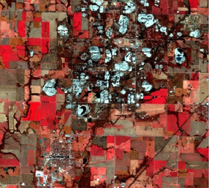 2010 Composite of Landsat Bands 2, 3, and 4 color coded blue, green and red