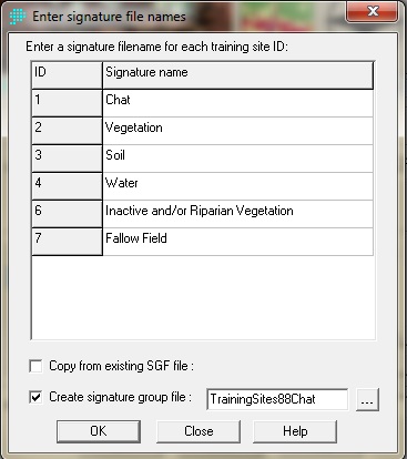 MakeSig module interface for creating signature files. This one is for creating 1988 Landsat imagery signature file